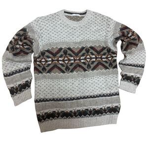 Vintage St Michael M&S Sweater Fair Isle 90s Wool Blend Xmas Beige.Mens.Sz S